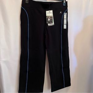 Danskin black crop-length stretchfit pants with blue piping